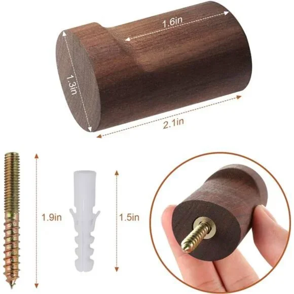 Wood Wall Hooks 6 Pack, Natural Wooden Coat Hooks Wall Mounted, Handmade Rustic - Picture 3 of 14